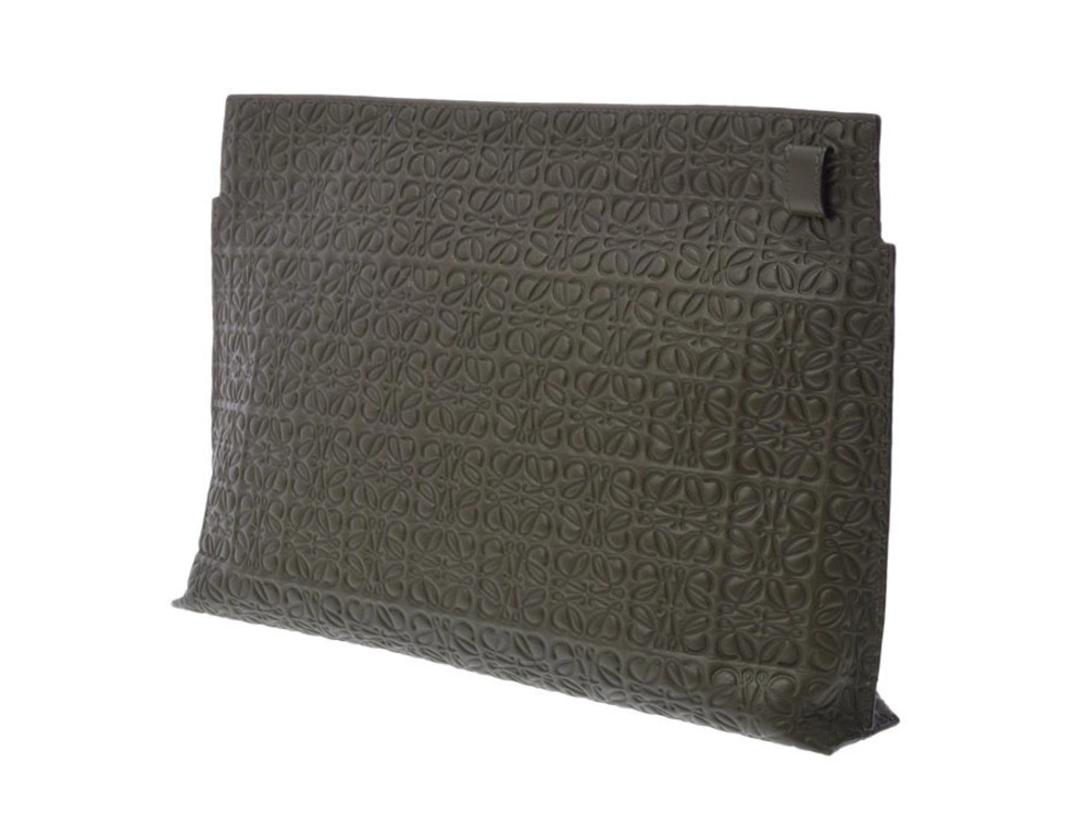 Loewe T Khaki Anagram Bag Clutch Green Brown Clutch Leather Green Brown
